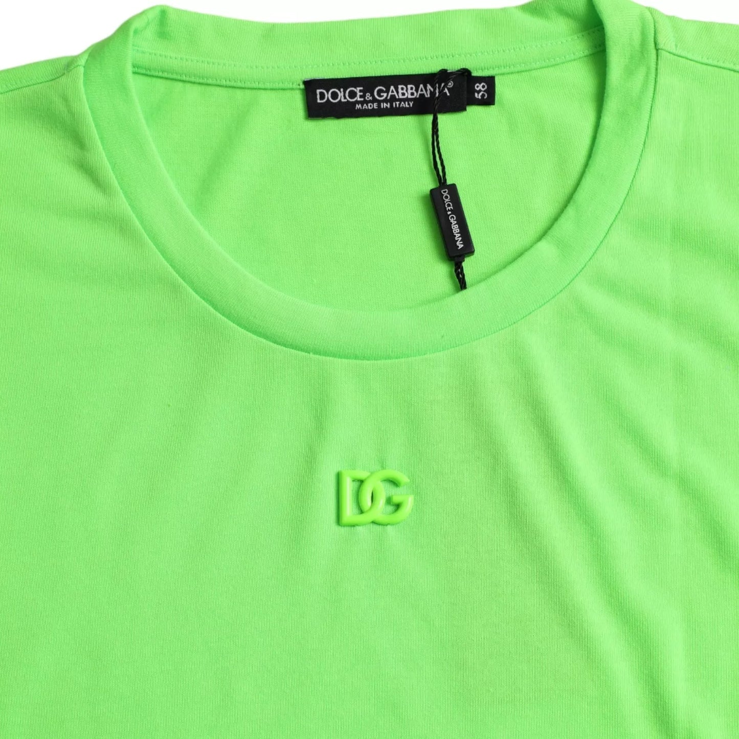 Dolce & Gabbana Green Embossed Logo Crew Neck Neon T-shirt