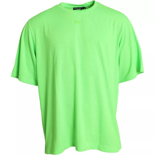 Dolce & Gabbana Green Embossed Logo Crew Neck Neon T-shirt