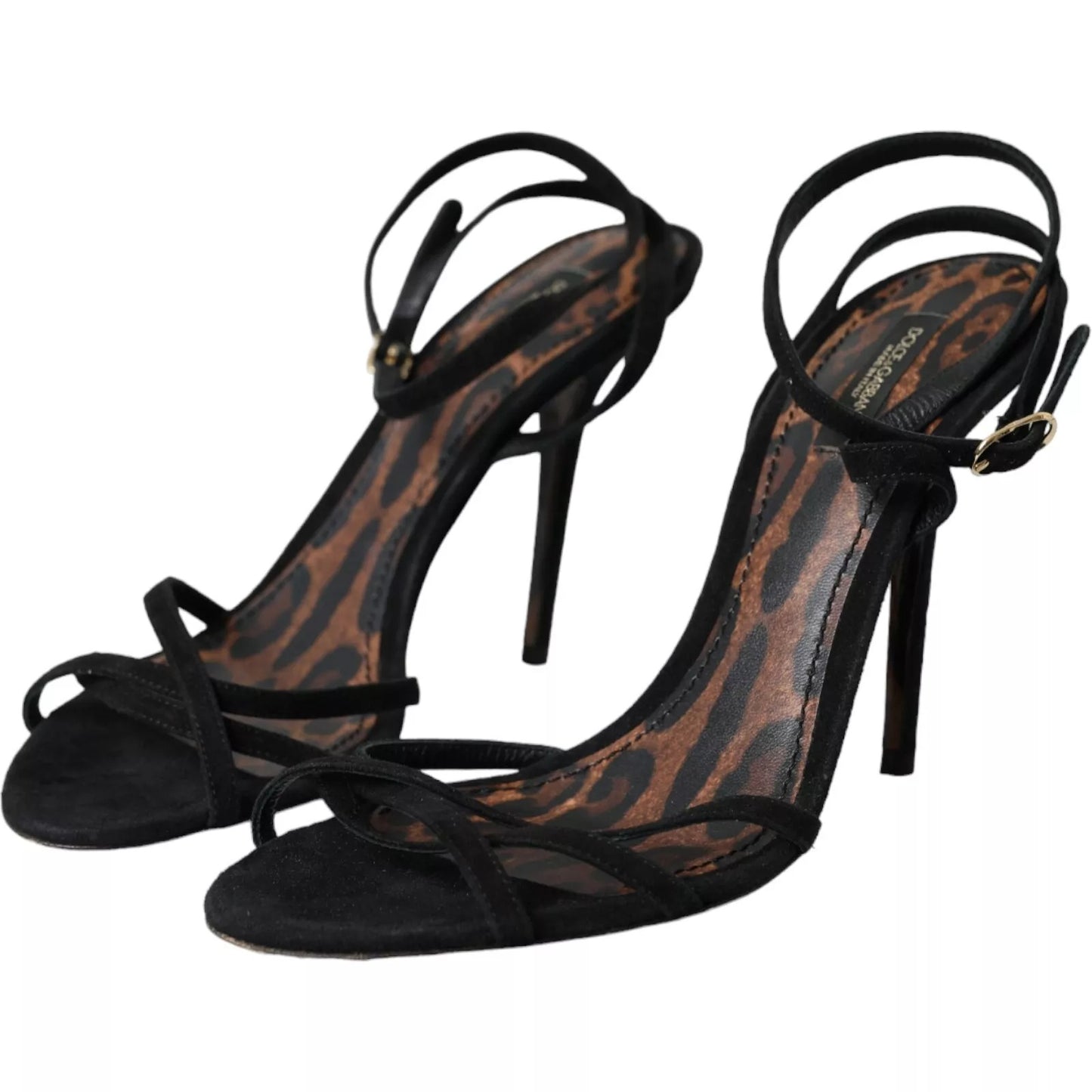 Dolce & Gabbana Black Suede Leather High Heels Sandals Shoes