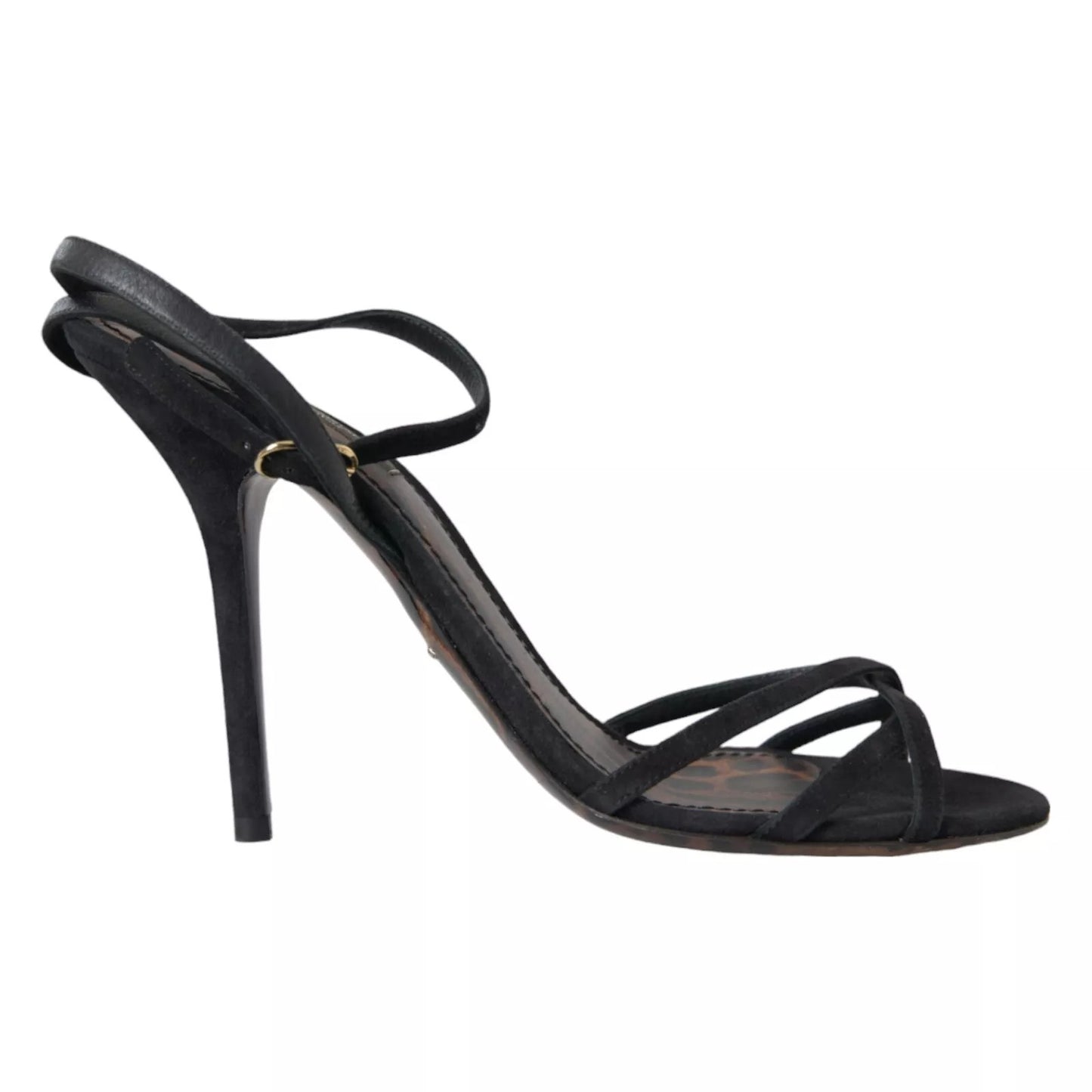 Dolce & Gabbana Black Suede Leather High Heels Sandals Shoes