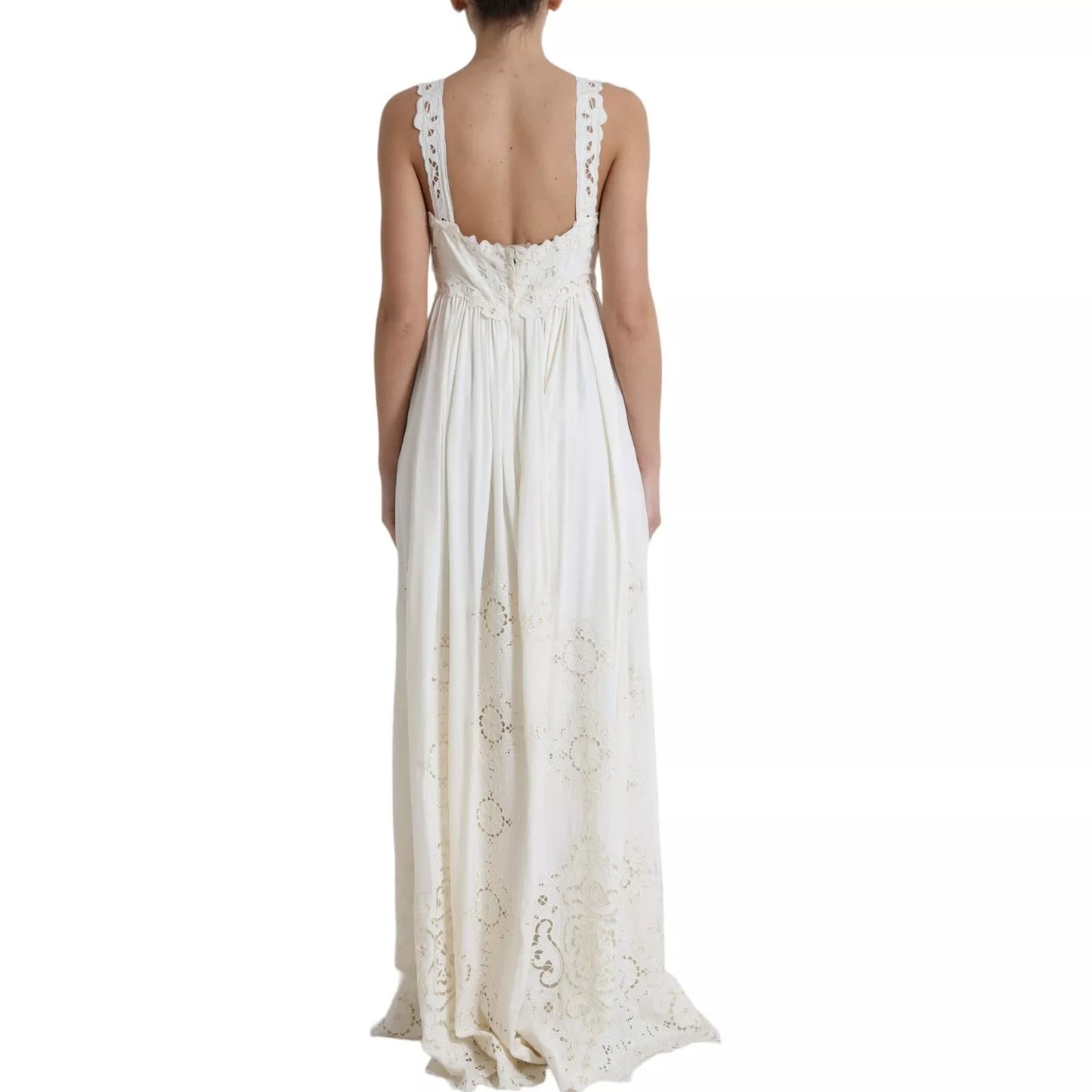 Dolce & Gabbana White Lace Silk A-line Sleeveless Long Dress