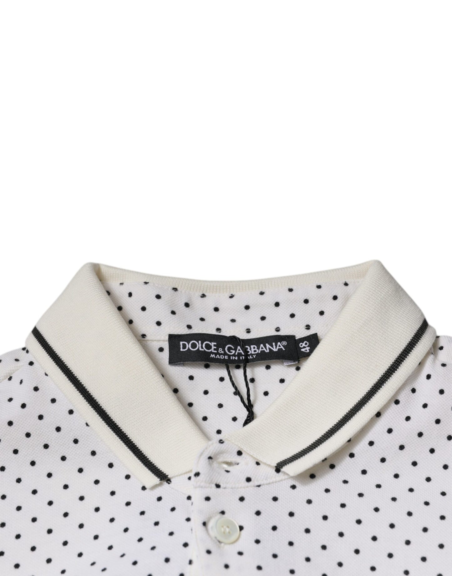 Dolce & Gabbana Weißes gepunktetes Baumwoll-Polo-T-Shirt mit Kragen