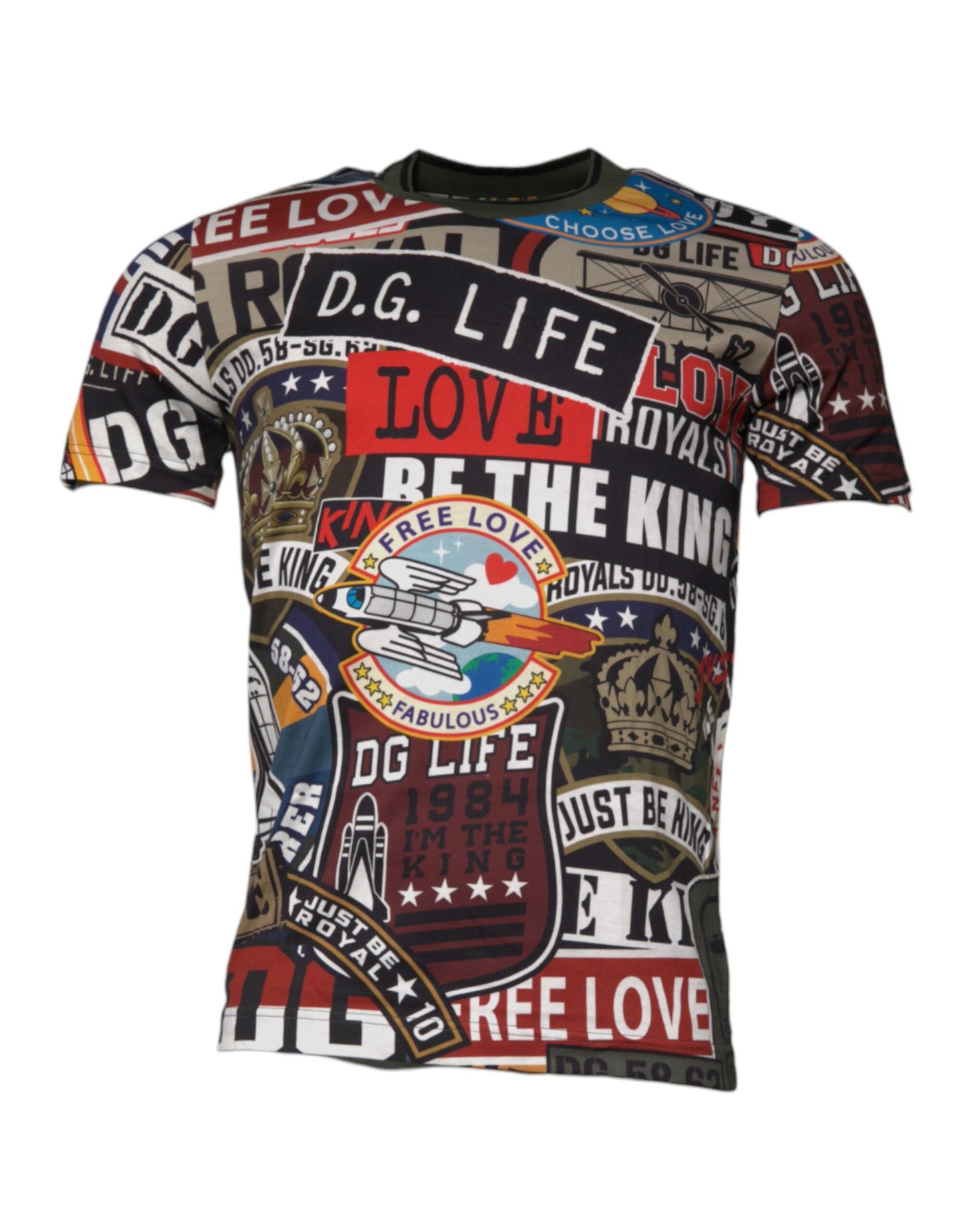 Dolce & Gabbana Mehrfarbiges T-Shirt mit Rundhalsausschnitt aus Baumwolle mit Grafikdruck