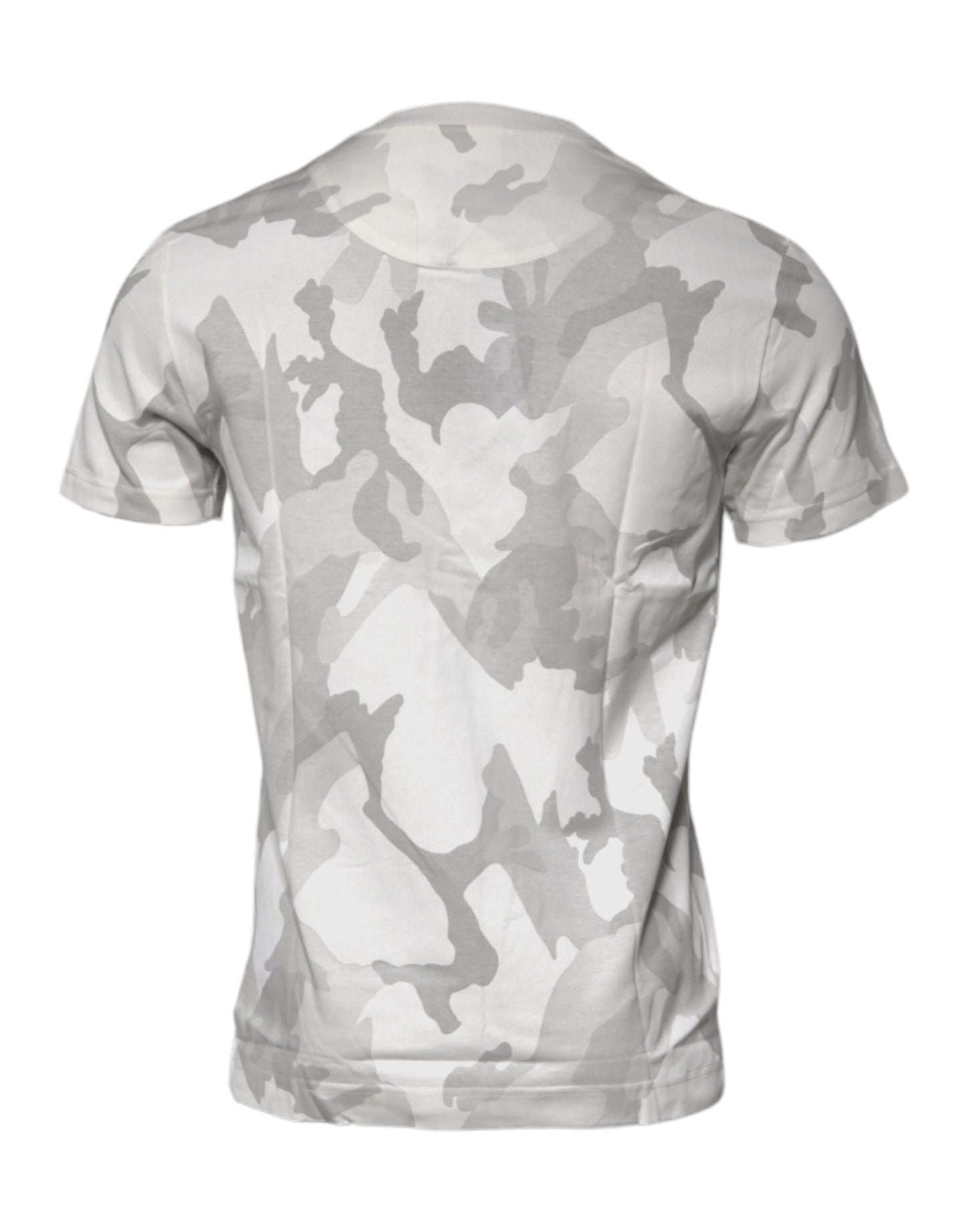 Dolce & Gabbana Weißes Grau Camouflage Baumwoll-T-Shirt mit Rundhalsausschnitt