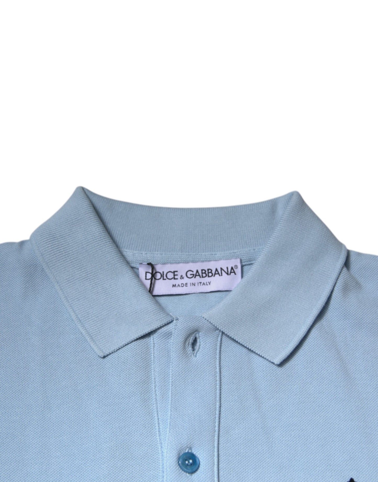 Dolce & Gabbana Blaues Baumwollkronen-Polo-T-Shirt mit Kragen