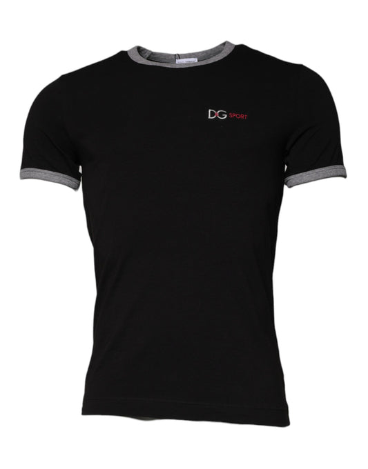 Dolce & Gabbana Schwarzes DG Sport T-Shirt mit Rundhalsausschnitt aus Baumwolle