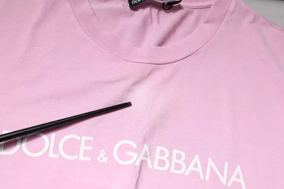 Dolce & Gabbana Rosa T-Shirt mit Rundhalsausschnitt und Logodruck aus Baumwolle