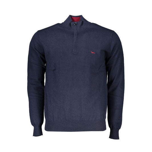 Harmont & Blaine Schicker blauer Pullover mit halbem Reißverschluss und Stickereidetail