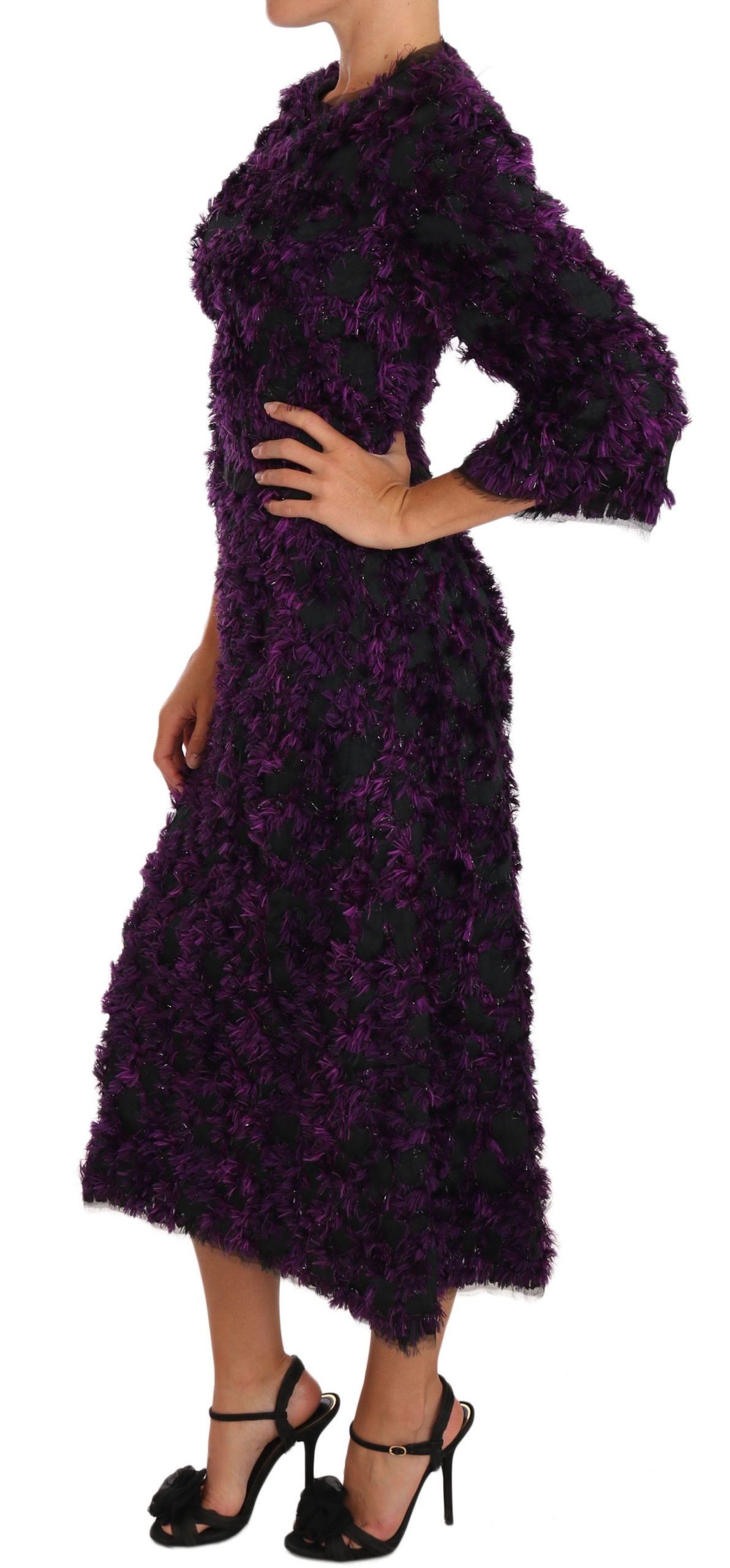 Dolce &amp; Gabbana Elegant Fringed Sheath Dress in Purple &amp; Black