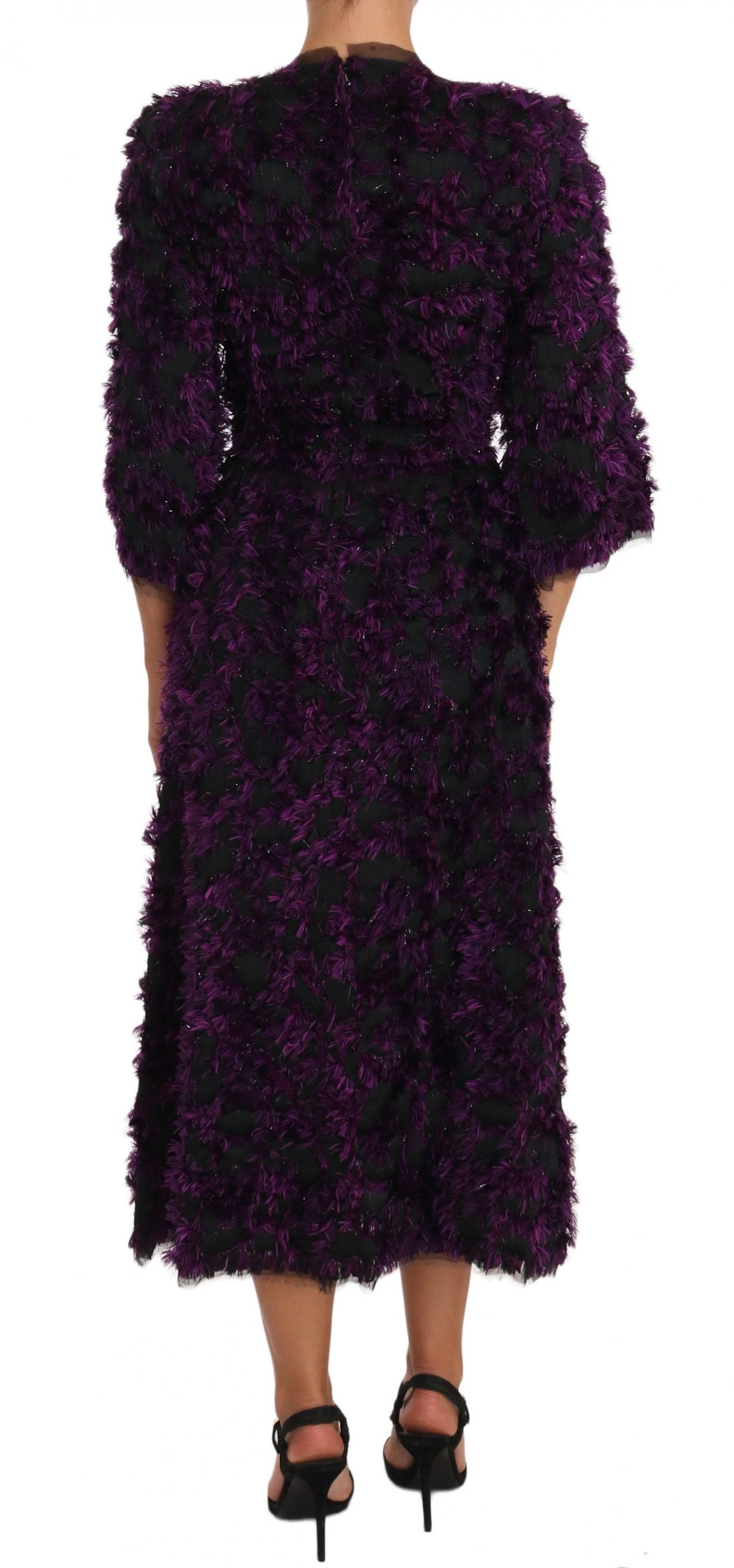 Dolce &amp; Gabbana Elegant Fringed Sheath Dress in Purple &amp; Black