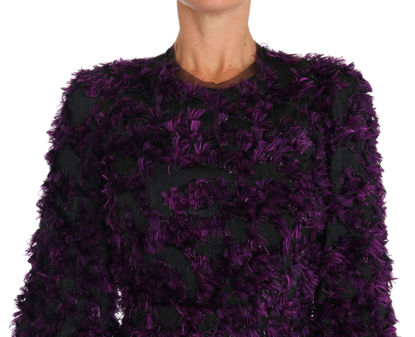 Dolce &amp; Gabbana Elegant Fringed Sheath Dress in Purple &amp; Black