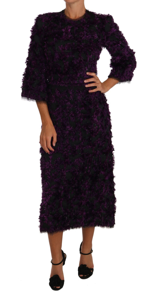 Dolce &amp; Gabbana Elegant Fringed Sheath Dress in Purple &amp; Black