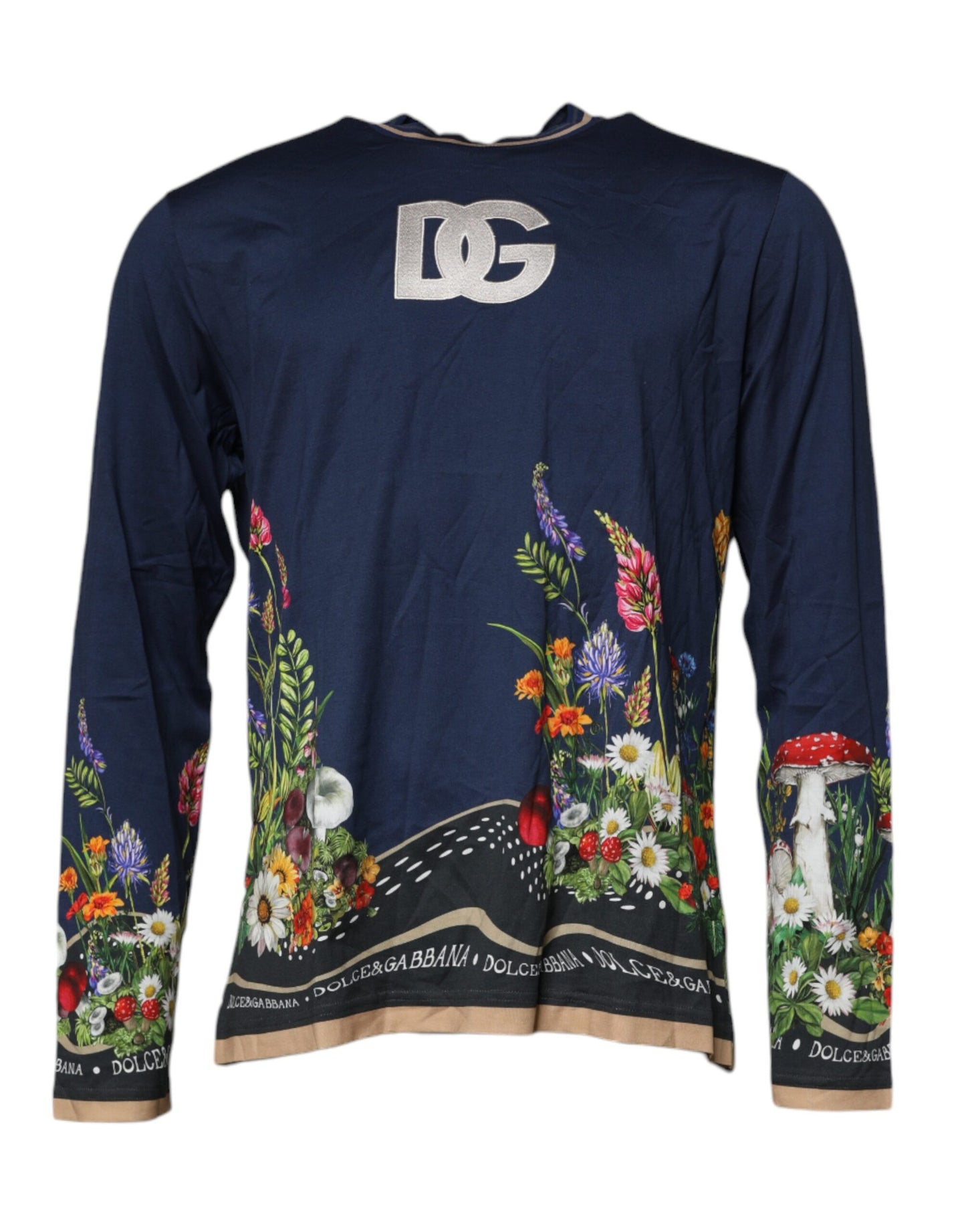 Dolce & Gabbana Blauer Logo-Rundhals-Pullover mit Blumenmuster