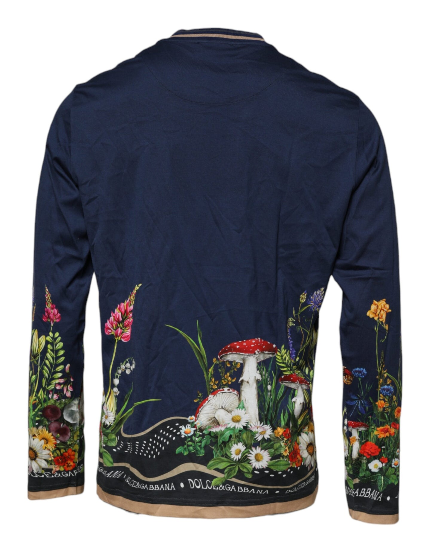 Dolce & Gabbana Blauer Logo-Rundhals-Pullover mit Blumenmuster