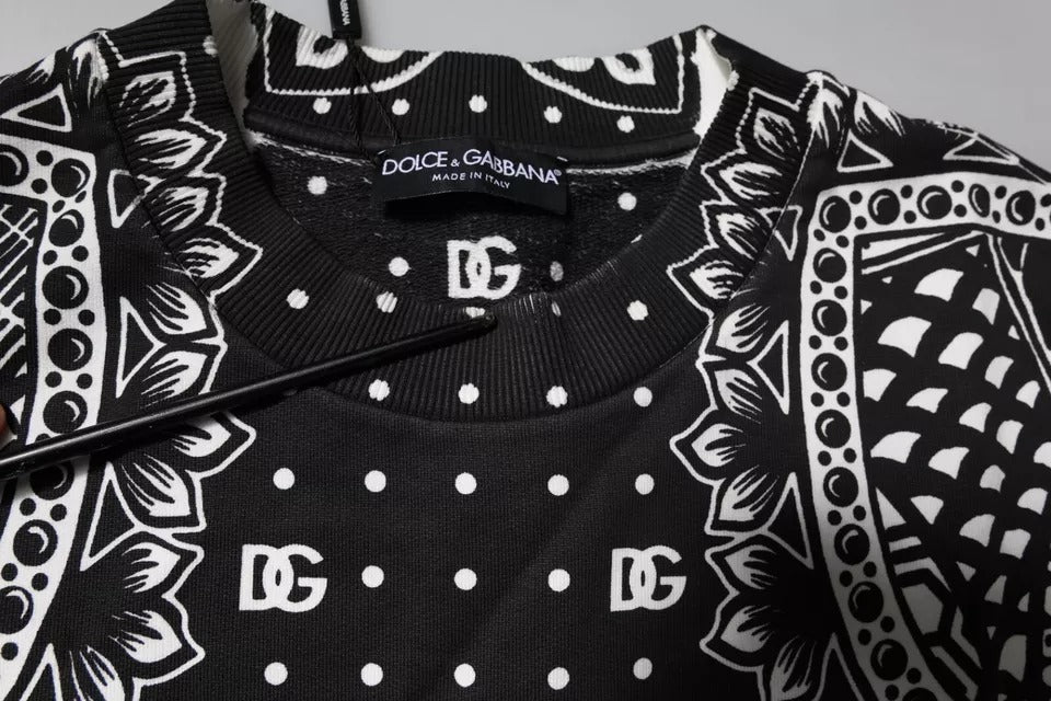 Dolce & Gabbana Weiß Schwarz Druck Baumwolle Sweatshirt Pullover