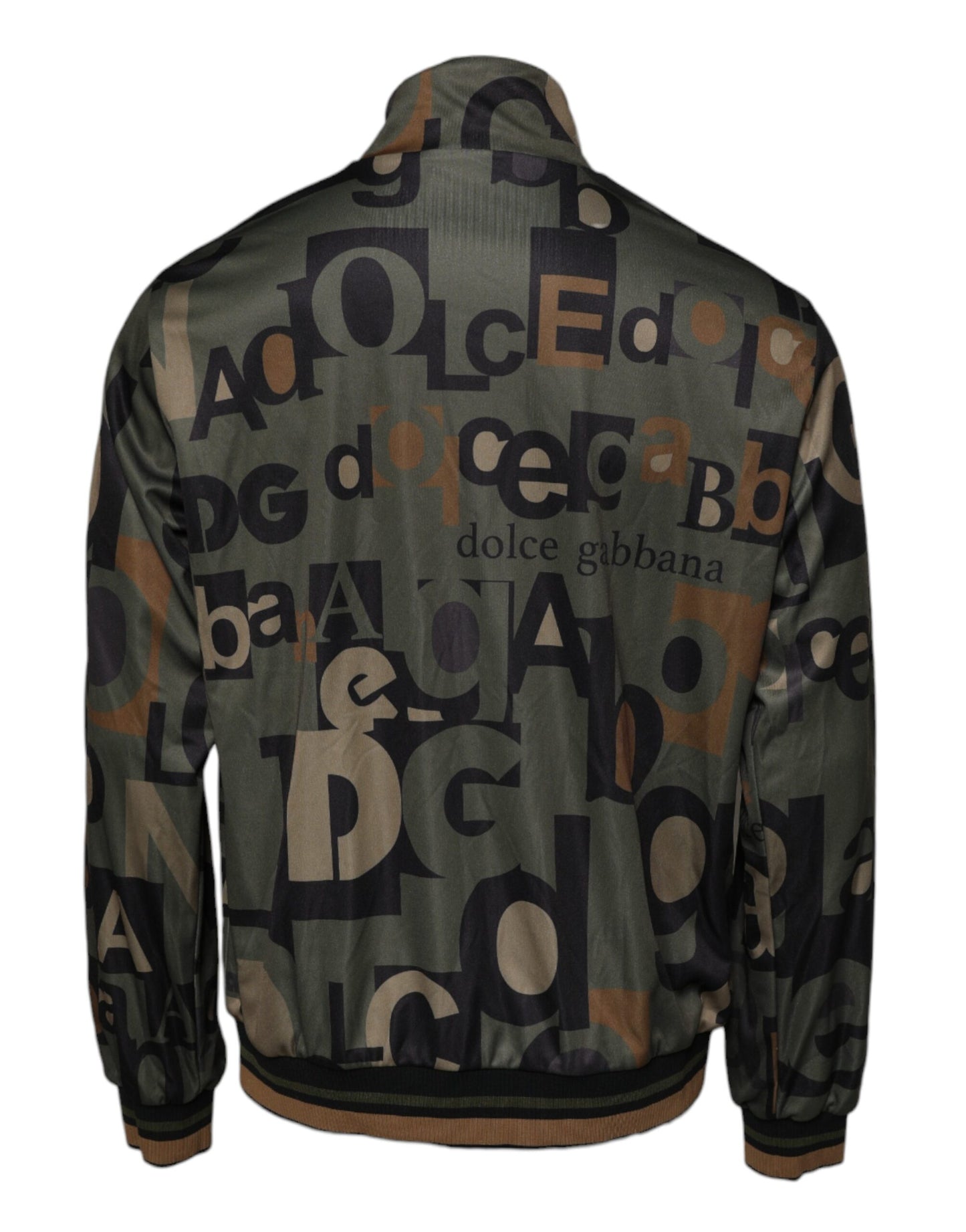 Dolce & Gabbana Armeegrüner Polyester-Logo-Pullover mit durchgehendem Reißverschluss