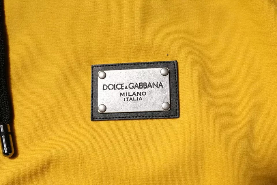 Dolce & Gabbana Gelber Logo-Plaketten-Pullover mit Kapuze und Reißverschluss