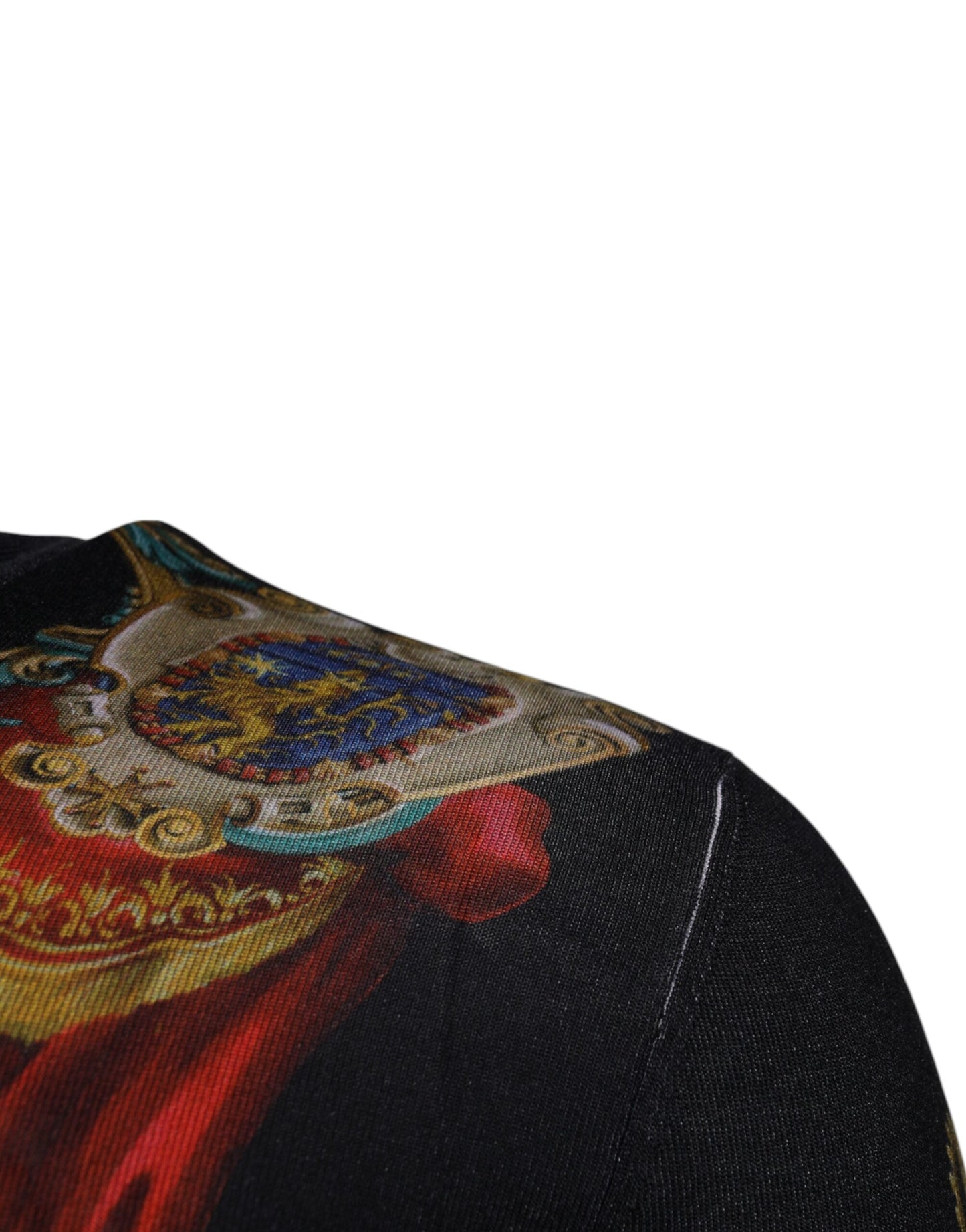 Dolce & Gabbana Schwarzer Heraldic DG Seidenpullover mit Rundhalsausschnitt