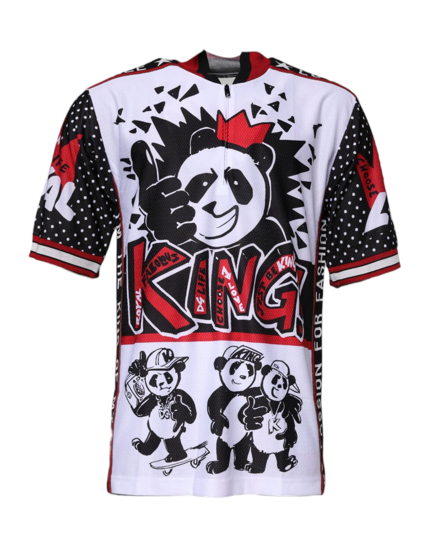 Dolce & Gabbana Multicolor König Panda Druck Reißverschluss Kragen T-Shirt