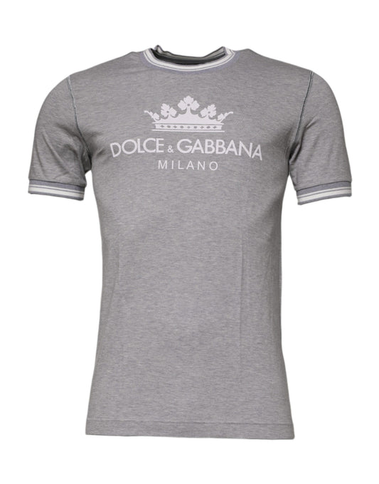 Dolce & Gabbana Graues T-Shirt mit Rundhalsausschnitt und Logodruck aus Baumwolle