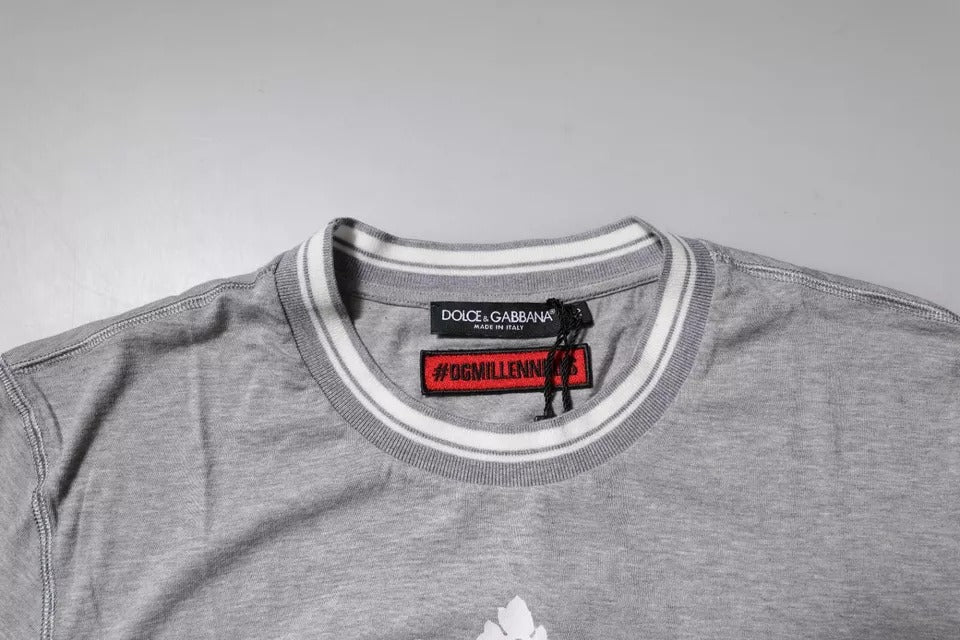 Dolce & Gabbana Graues T-Shirt mit Rundhalsausschnitt und Logodruck aus Baumwolle