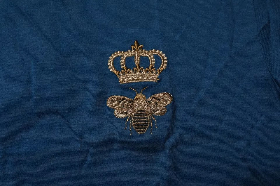 Dolce & Gabbana Blaues Crown Bee Baumwoll-T-Shirt mit Rundhalsausschnitt für Männer