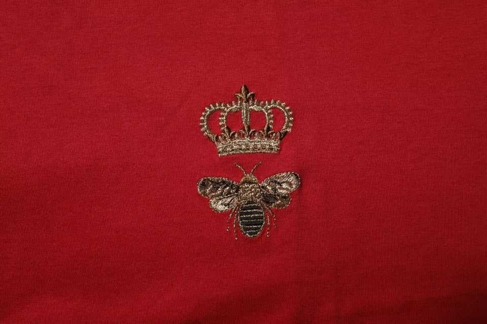 Dolce & Gabbana Rotes Crown Bee Baumwolle Männer Rundhals-T-Shirt