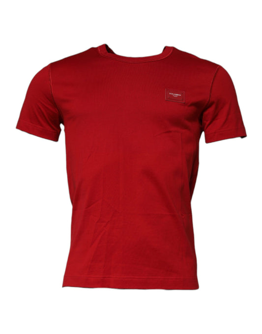 Dolce & Gabbana Rotes Logo-Plakette Baumwolle T-Shirt mit Rundhalsausschnitt