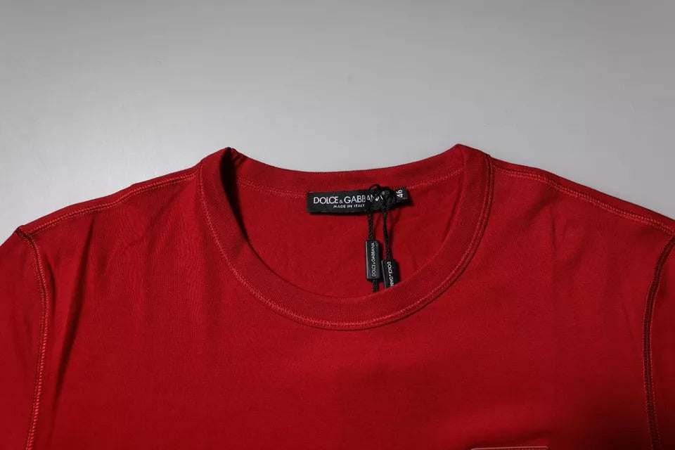 Dolce & Gabbana Rotes Logo-Plakette Baumwolle T-Shirt mit Rundhalsausschnitt