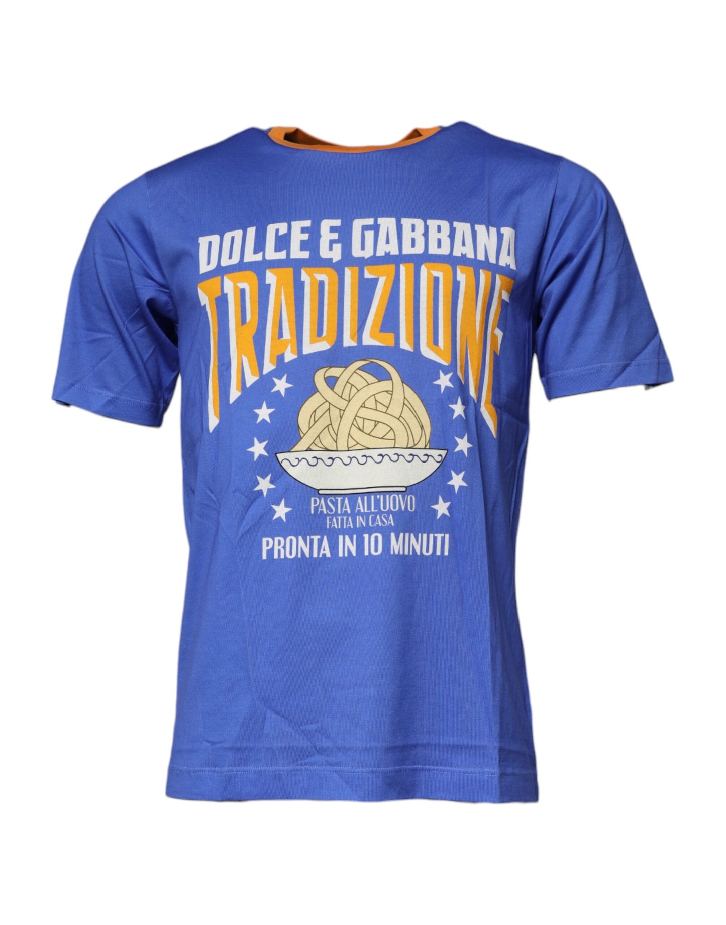 Dolce & Gabbana Blaues T-Shirt mit Rundhalsausschnitt aus Baumwolle mit Grafikdruck