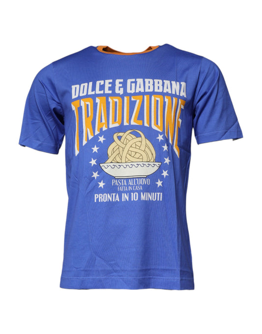 Dolce & Gabbana Blaues T-Shirt mit Rundhalsausschnitt aus Baumwolle mit Grafikdruck