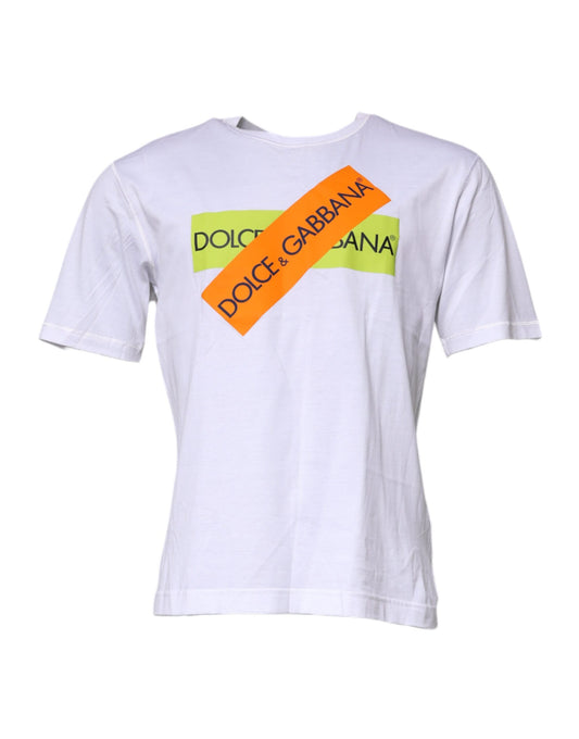 Dolce & Gabbana Weißes Logo-Tape T-Shirt mit Rundhalsausschnitt aus Baumwolle