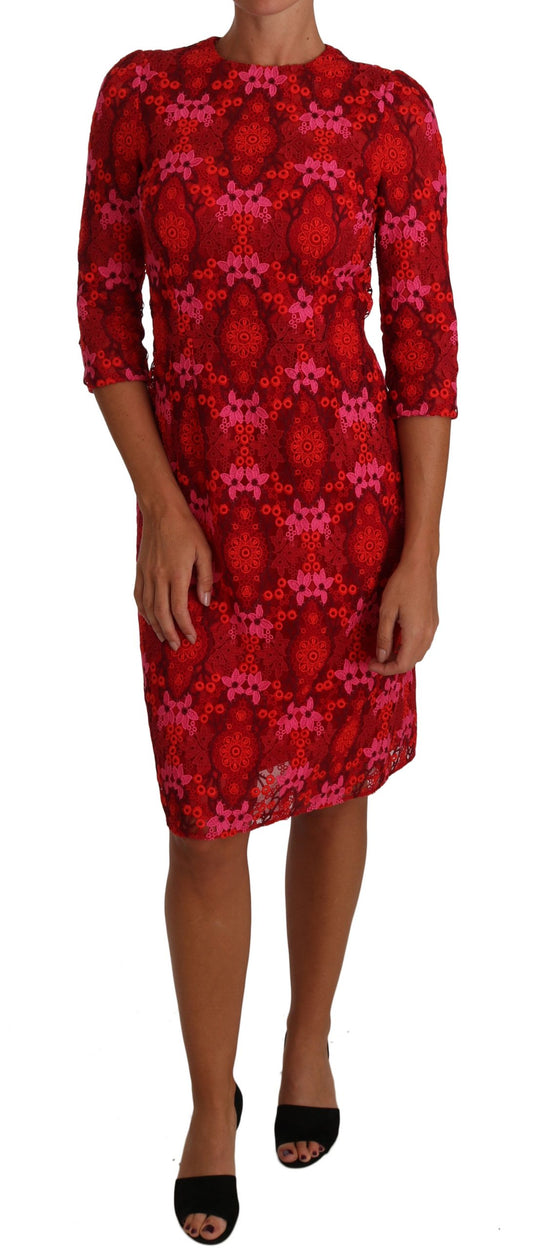 Dolce &amp; Gabbana Elegant knee-length crochet dress with floral pattern