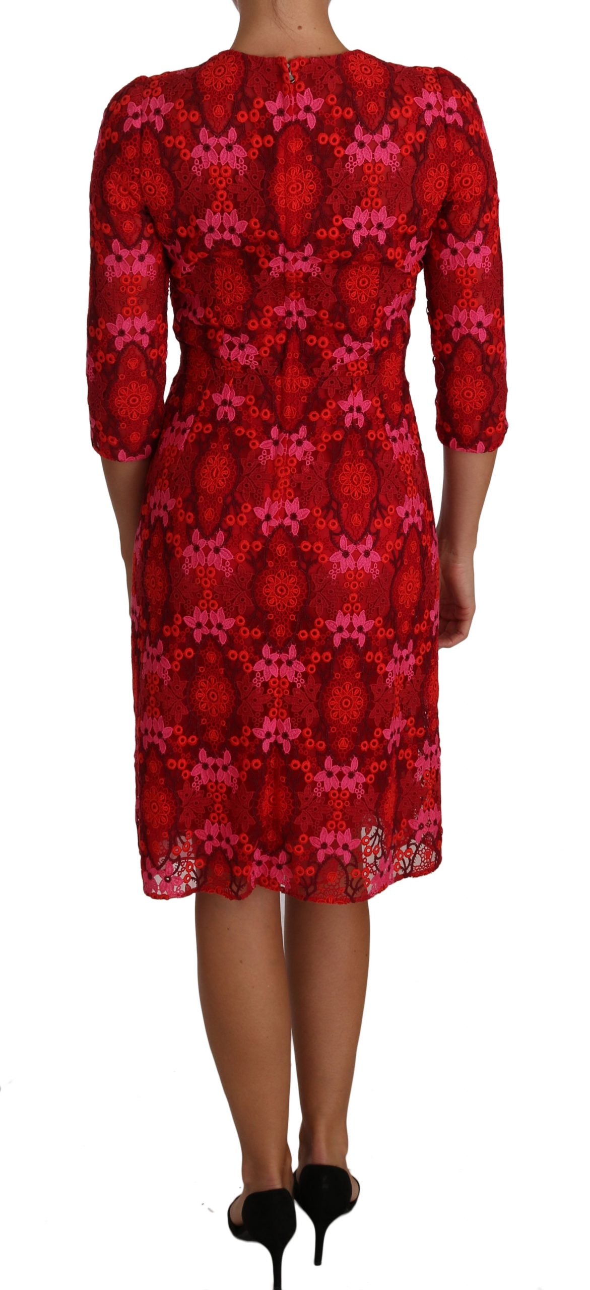 Dolce &amp; Gabbana Elegant knee-length crochet dress with floral pattern