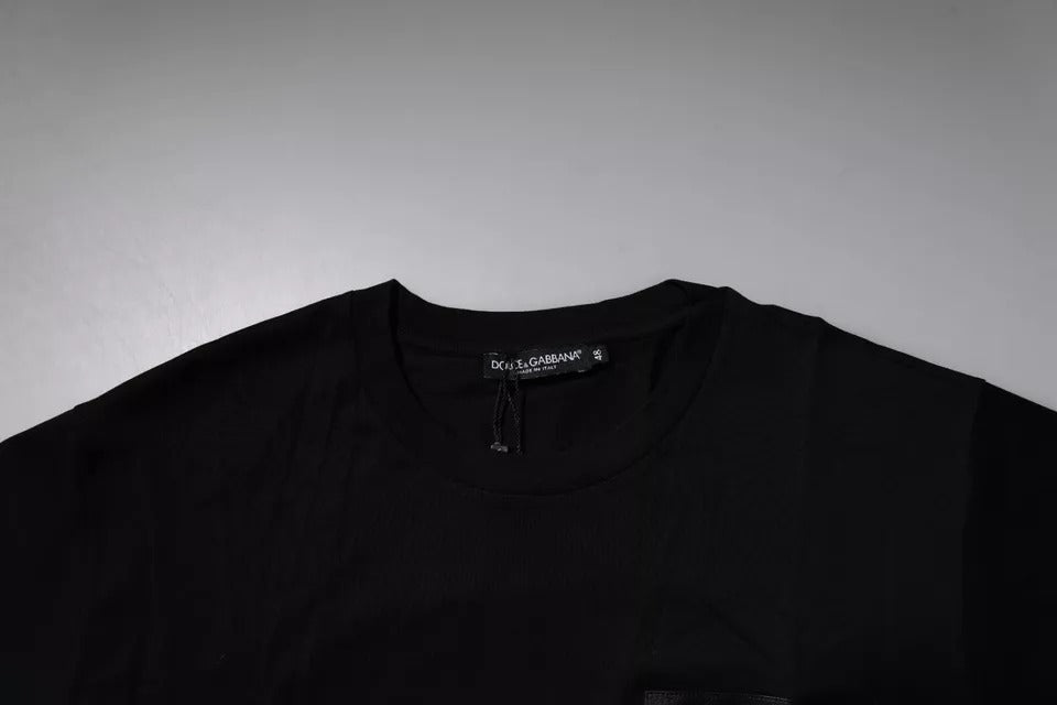 Dolce & Gabbana Schwarzes Logo-Patch T-Shirt mit Rundhalsausschnitt aus Baumwolle