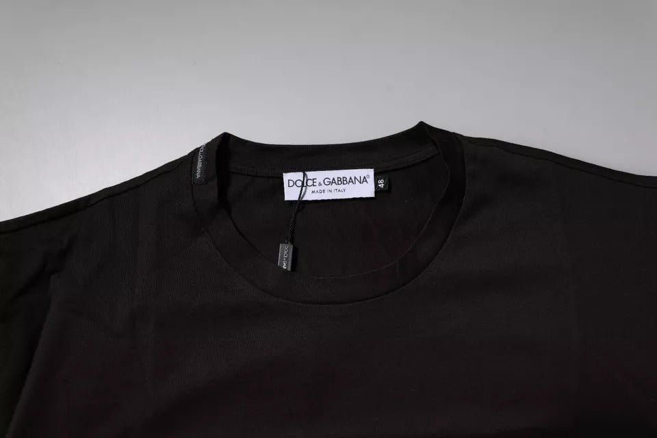 Dolce & Gabbana Dunkelbraunes Logo-T-Shirt mit Rundhalsausschnitt aus Baumwolle