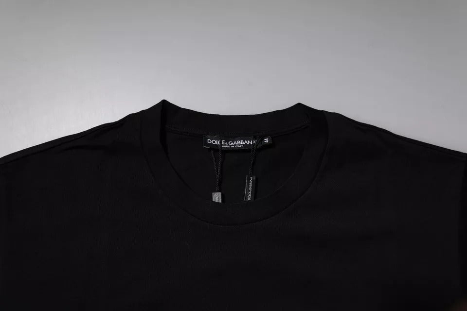 Dolce & Gabbana Schwarzes Logo-Baumwoll-T-Shirt mit Rundhalsausschnitt für Männer