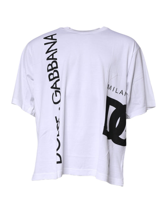 Dolce & Gabbana Weißes T-Shirt mit Rundhalsausschnitt und Logodruck aus Baumwolle