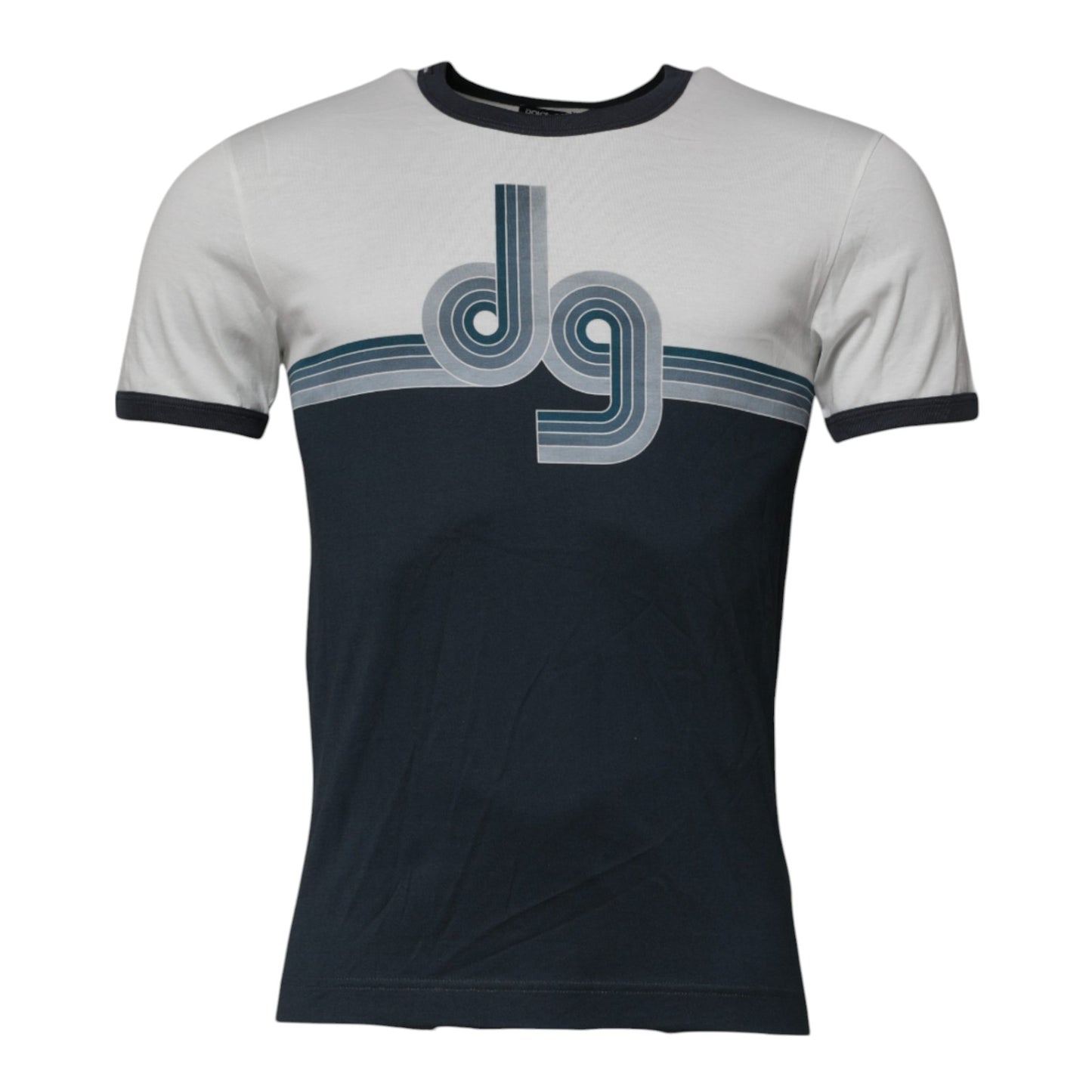 Dolce & Gabbana Weiß Blau Logo Baumwolle Männer Rundhals T-Shirt