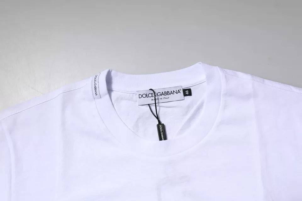 Dolce & Gabbana Weißes Logo-Plakette Baumwolle T-Shirt mit Rundhalsausschnitt