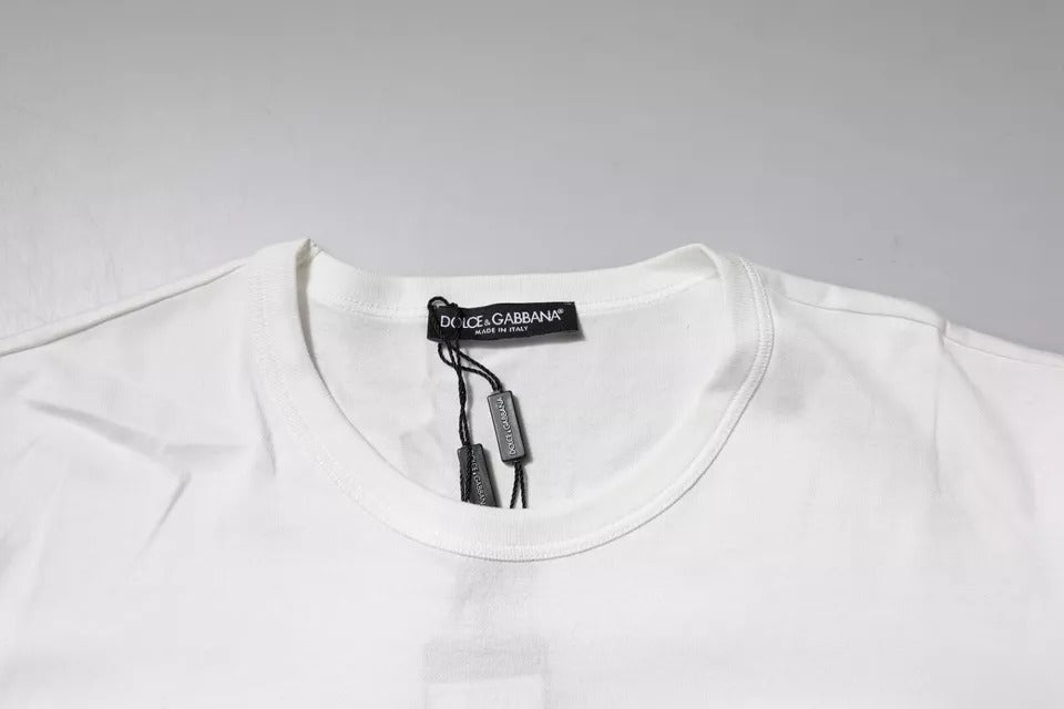 Dolce & Gabbana Weißes Logo-Plakette Baumwolle T-Shirt mit Rundhalsausschnitt