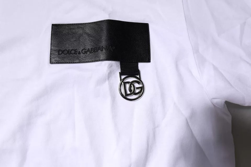 Dolce & Gabbana Weißes Logo-Patch T-Shirt mit Rundhalsausschnitt aus Baumwolle