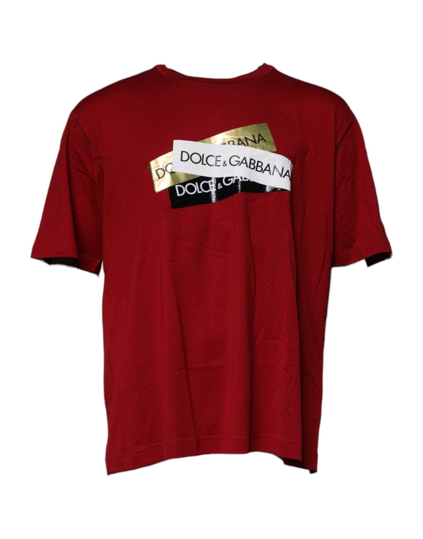 Dolce & Gabbana Rotes Logo Tape Baumwolle Rundhals T-Shirt