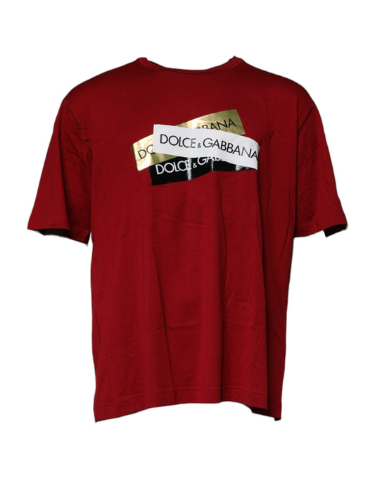 Dolce & Gabbana Rotes Logo Tape Baumwolle Rundhals T-Shirt