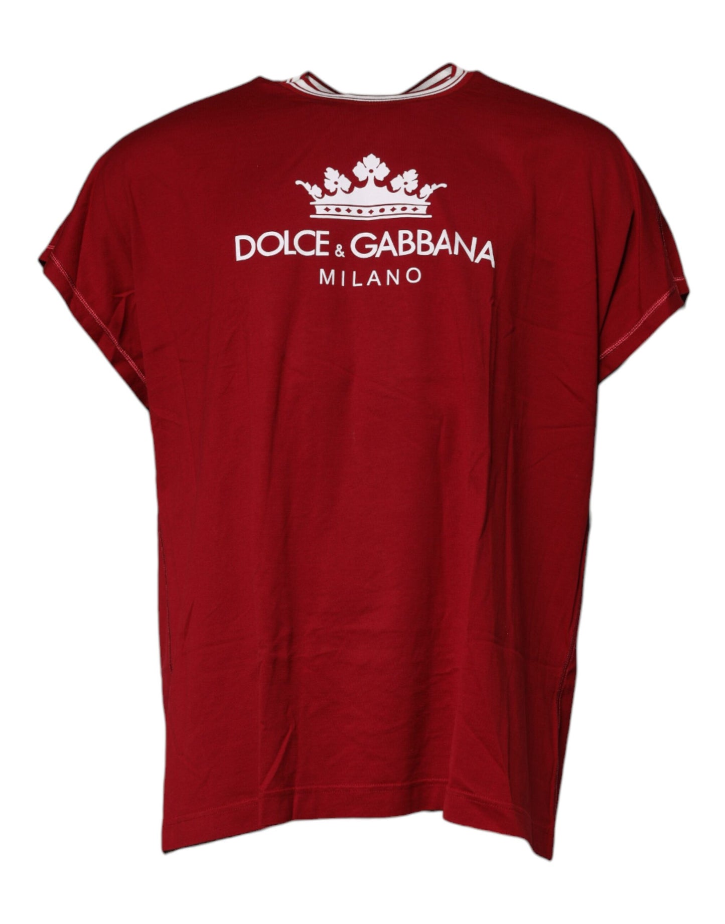 Dolce & Gabbana Rotes Logo-Krone Baumwolle Rundhals-T-Shirt