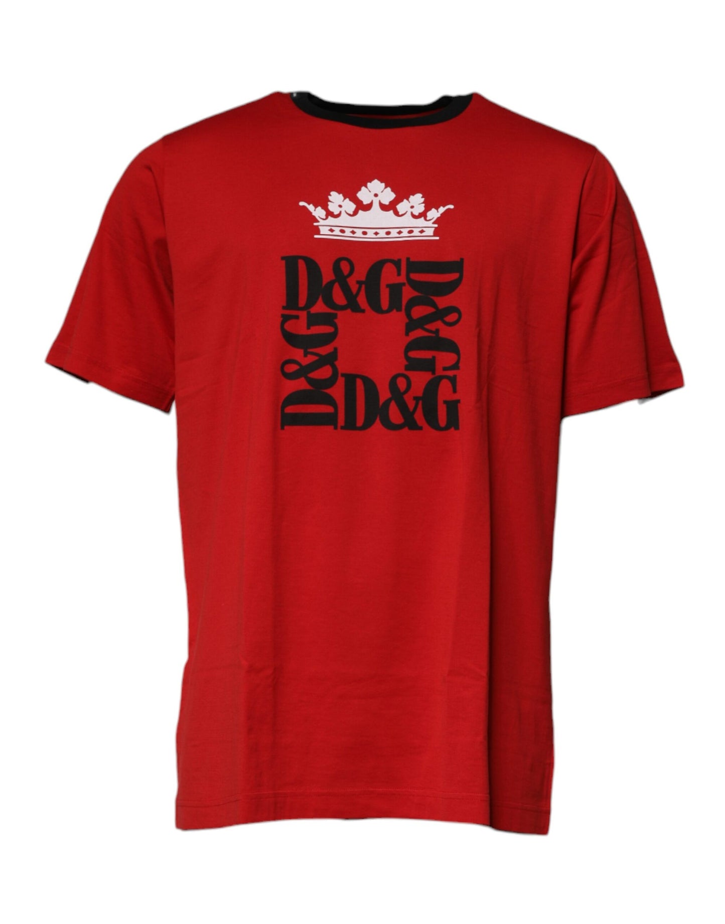 Dolce & Gabbana Rotes Logo-Krone Baumwolle Rundhals-T-Shirt