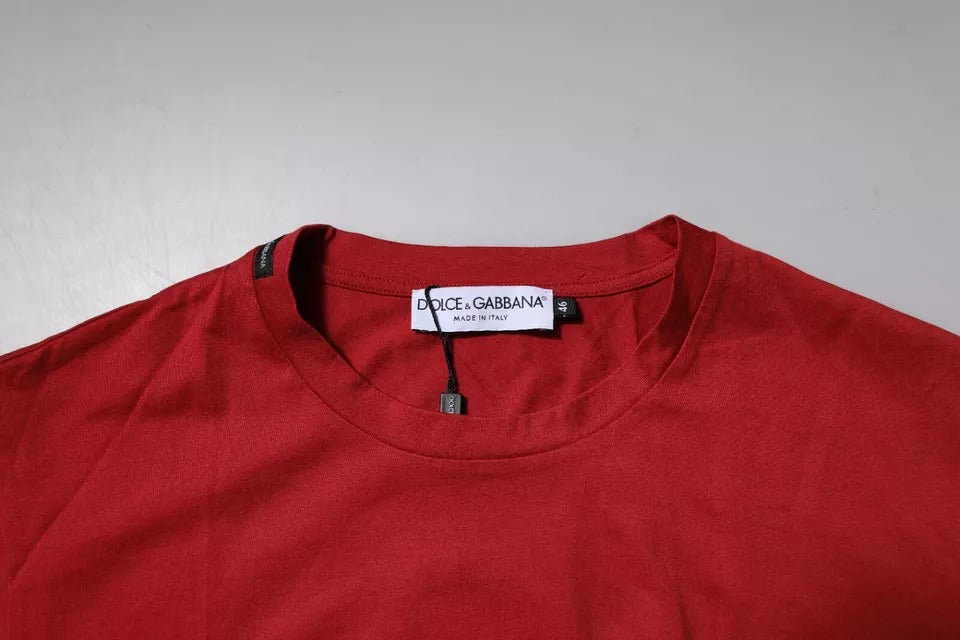 Dolce & Gabbana Rotes DG Logo Baumwoll-T-Shirt mit Rundhalsausschnitt