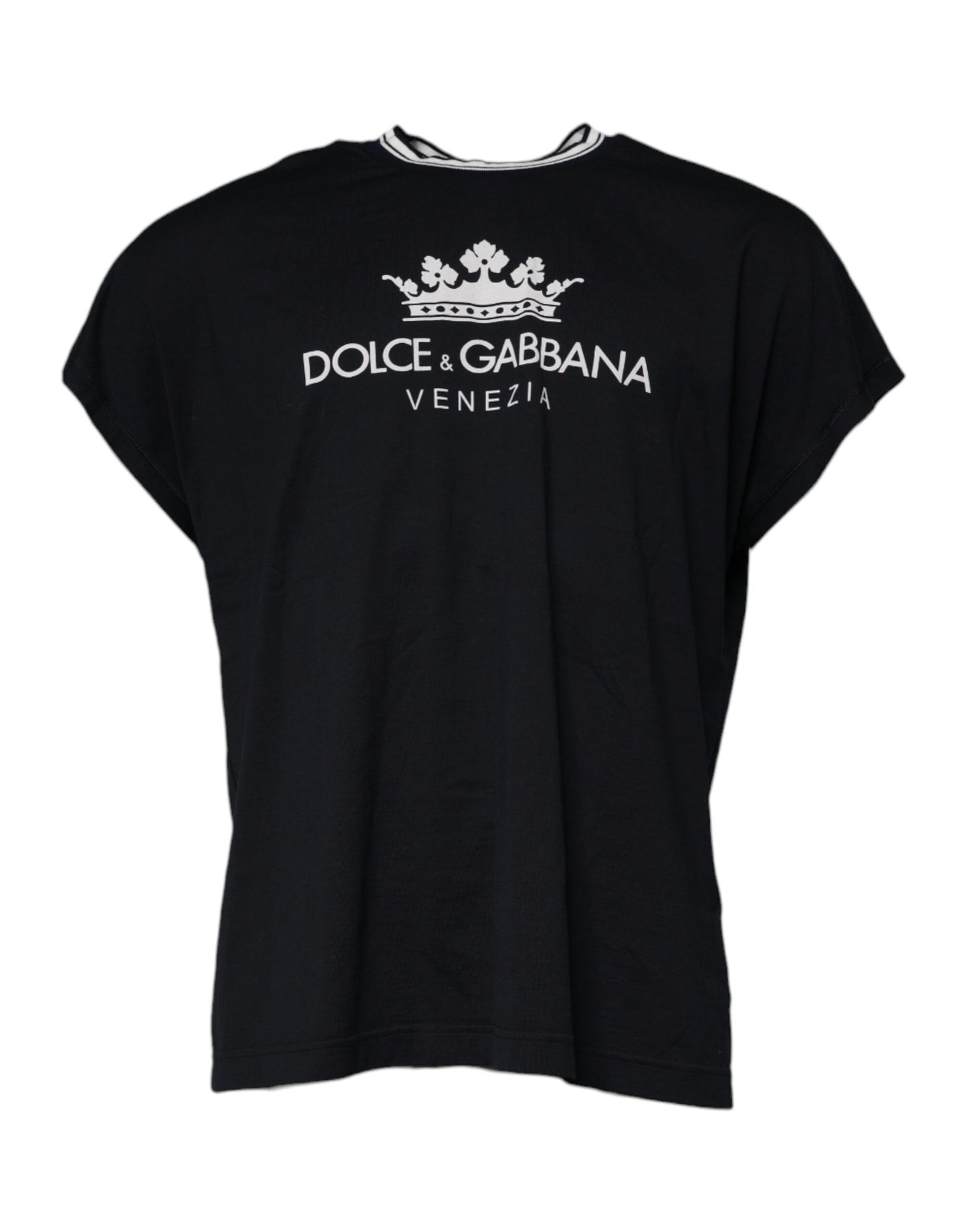 Dolce & Gabbana Dunkelblaues Logo-Crown-Baumwoll-T-Shirt mit Rundhalsausschnitt