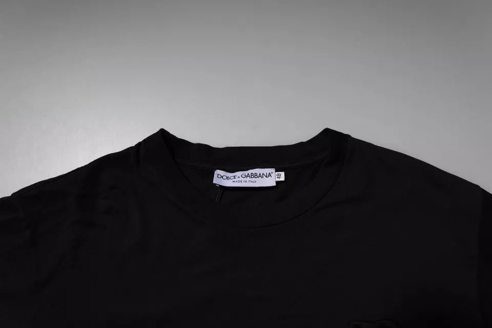 Dolce & Gabbana Schwarzes DG Logo Baumwoll-T-Shirt mit Rundhalsausschnitt