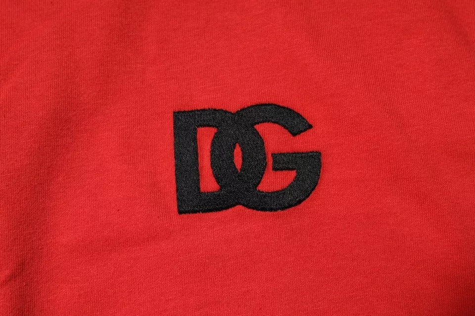 Dolce & Gabbana Rotes DG Logo Patch Baumwoll-T-Shirt mit Rundhalsausschnitt